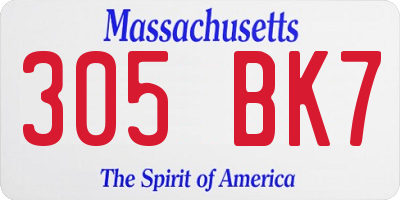 MA license plate 305BK7