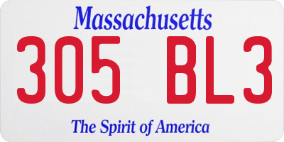 MA license plate 305BL3
