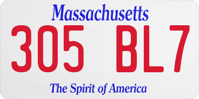 MA license plate 305BL7