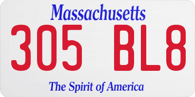 MA license plate 305BL8