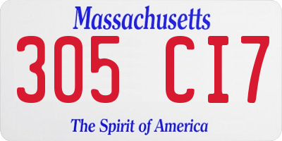 MA license plate 305CI7