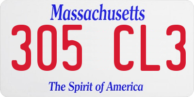 MA license plate 305CL3