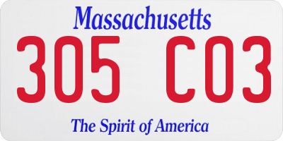 MA license plate 305CO3