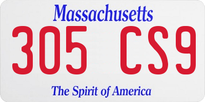 MA license plate 305CS9