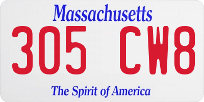 MA license plate 305CW8