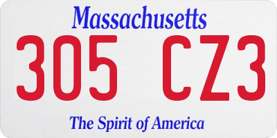 MA license plate 305CZ3