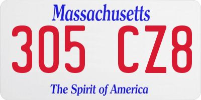 MA license plate 305CZ8