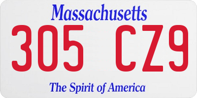 MA license plate 305CZ9