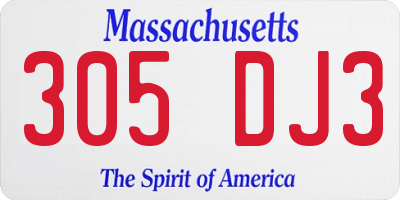 MA license plate 305DJ3