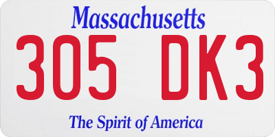 MA license plate 305DK3