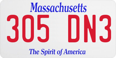 MA license plate 305DN3