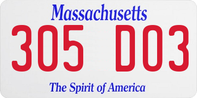 MA license plate 305DO3