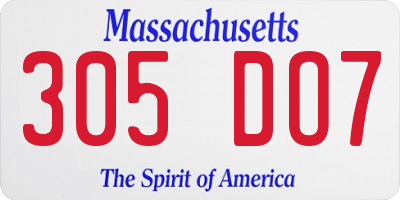 MA license plate 305DO7