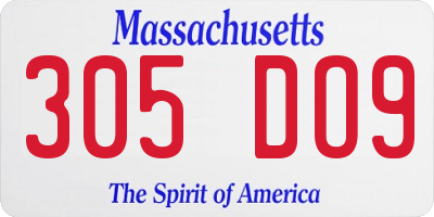 MA license plate 305DO9