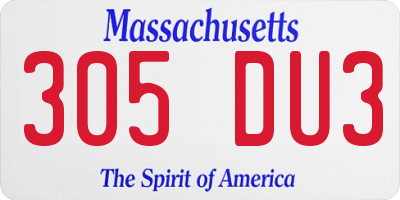 MA license plate 305DU3