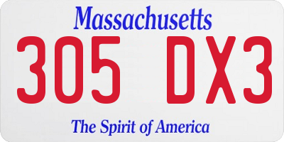 MA license plate 305DX3