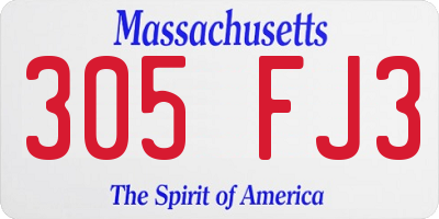 MA license plate 305FJ3