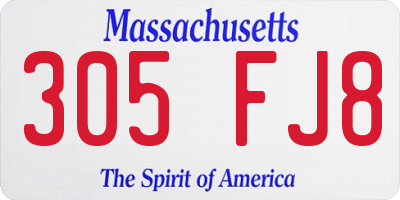MA license plate 305FJ8