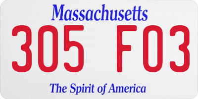 MA license plate 305FO3