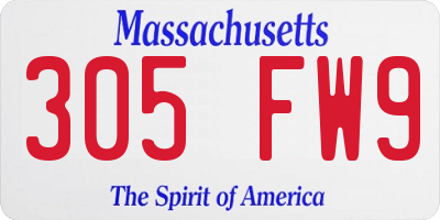 MA license plate 305FW9