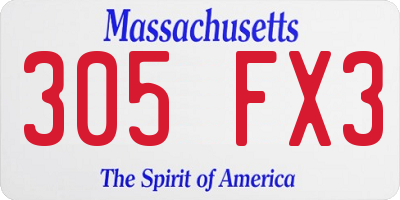 MA license plate 305FX3