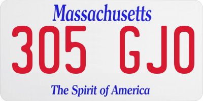 MA license plate 305GJ0
