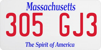 MA license plate 305GJ3