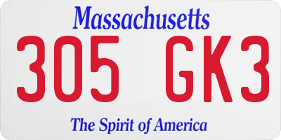 MA license plate 305GK3