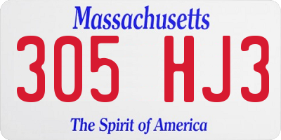 MA license plate 305HJ3