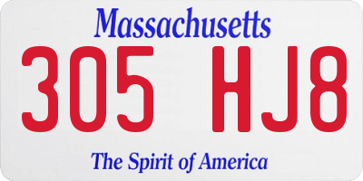 MA license plate 305HJ8