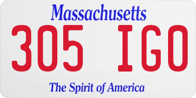 MA license plate 305IG0