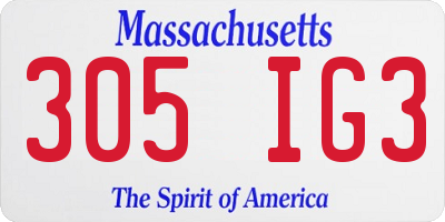 MA license plate 305IG3
