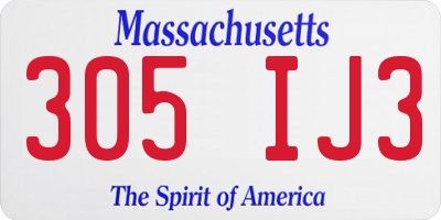 MA license plate 305IJ3