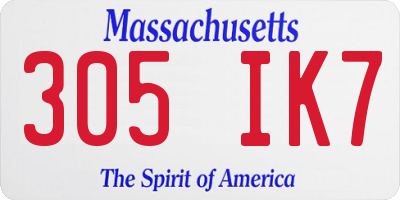 MA license plate 305IK7