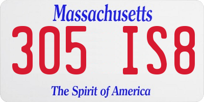 MA license plate 305IS8
