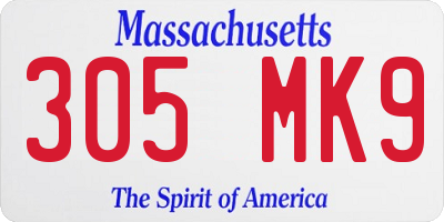 MA license plate 305MK9
