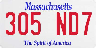 MA license plate 305ND7