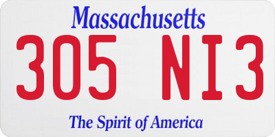 MA license plate 305NI3