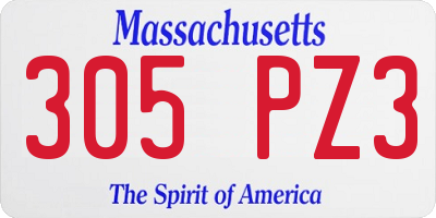 MA license plate 305PZ3