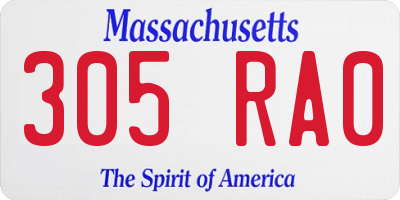 MA license plate 305RA0