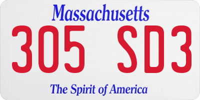 MA license plate 305SD3