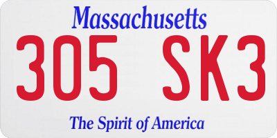 MA license plate 305SK3