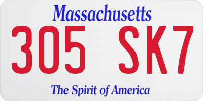 MA license plate 305SK7