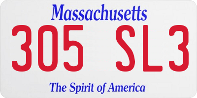 MA license plate 305SL3