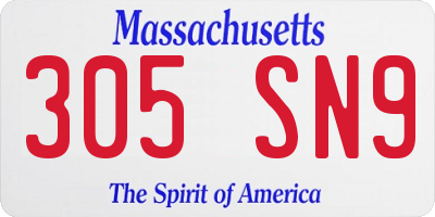 MA license plate 305SN9