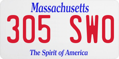MA license plate 305SW0
