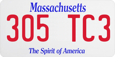 MA license plate 305TC3