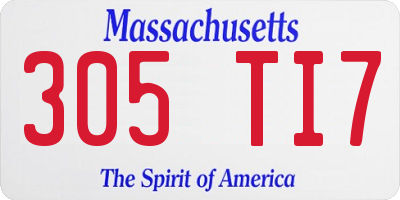 MA license plate 305TI7