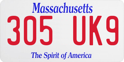 MA license plate 305UK9