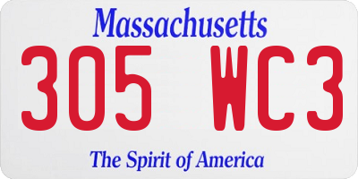 MA license plate 305WC3